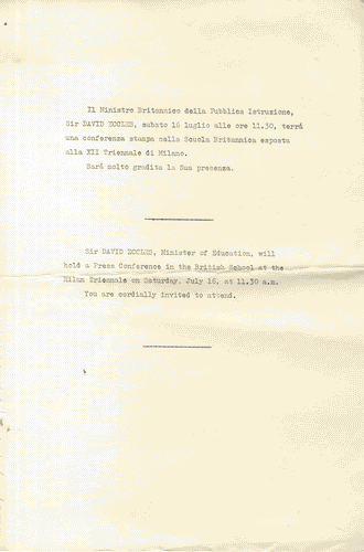 Image for Bozza per l'invito alla conferenza del Ministro Britannico alla Pubblica Istruzione sulla Scuola Britannica