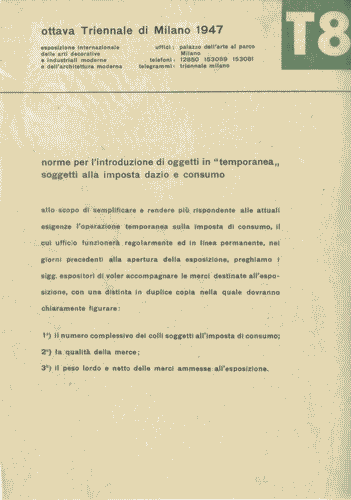 Image for Velina con "Norme per l'introduzione di oggetti in 'temporanea' soggetti alla imposta dazio e consumo"
