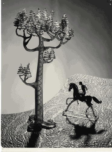 Image for Albero e cavallo con cavaliere in vetro plasticato al lume