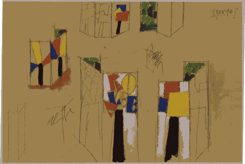 Image for XVIII Triennale - Mostre tematiche - Antropico/ Naturale - Disegno preparatorio per il paravento dell'allestimento di Emilio Tadini