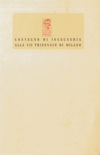 Image for Invito al "Convegno di ingegneria alla VII Triennale di Milano", con logo stilizzato, in rosso, del Biscione degli Sforza, 4 Fasci e la scritta "sindacato fascista ingegnari di milano"