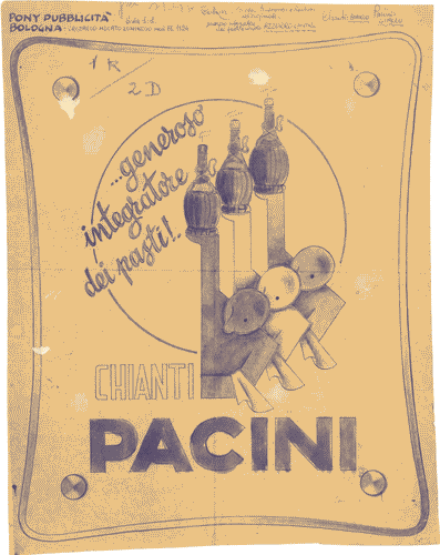 Image for Bozzetto per insegna pubblicitaria "Chianti Pacini ...generoso integratore dei pasti!"