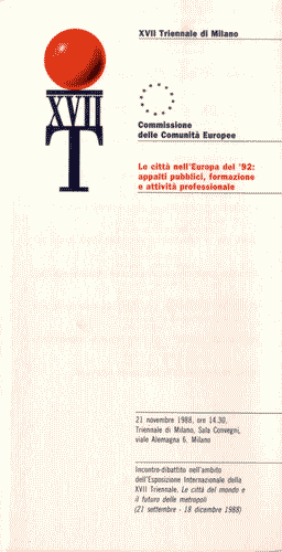 Image for Pieghevole dell'incontro-dibattito "Le città nell'Europa del '92: appalti pubblici, formazione e attività professionale", organizzata dalla Commissione delle Comunità Europee, nell'ambito della Esposizione Internazionale "Le città del mondo e il futuro delle metropoli"