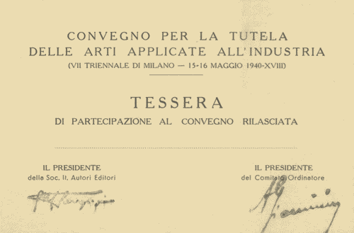 Image for Tessera di partecipazione al "Convegno per la Tutela delle Arti Applicate all'Industria"