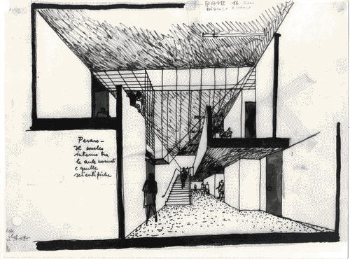 Image for XVI Triennale - Secondo ciclo - Il progetto di architettura - Architetture italiane degli anni '70 - Schizzo prospettico di interno di liceo scientifico di Pesaro di Carlo Aymonino