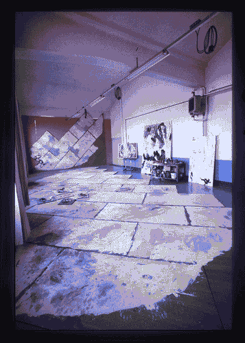 Image for Dipinto "La Piazza" di Giuliano Collina - Lavori di realizzazione opera in atelier