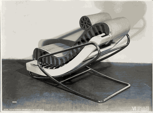 Image for VI Triennale - Mostra dell'arredamento - Sala di attesa per lo studio di un medico di Piero Bottoni e Mario Pucci - Poltrona a telaio incrociato con sospensione elastica e imbottitura di gommapiuma