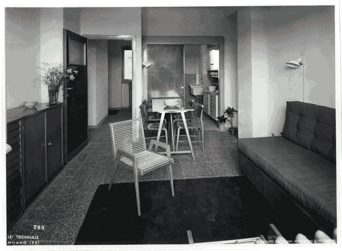 Image for IX Triennale - Quartiere sperimentale della Triennale di Milano (QT8) - Mostre speciali al QT8 in occasione della Nona Triennale - Casa INA-Casa a 11 piani - Alloggio n. 11 - Soggiorno-pranzo