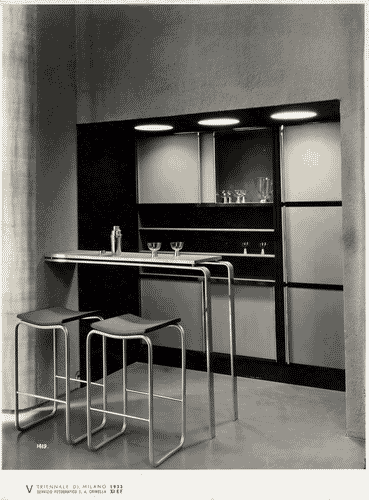 Image for V Triennale - Arti decorative e industriali - La Strada-Mostra d'ambienti moderni - Zona bar della sala da soggiorno e studio su due piani di FrancoA lbini, Renato Camus, Paolo Masera, Giancarlo Palanti