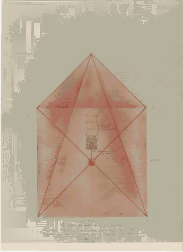 Image for Il luogo del lavoro - Lo studio per l'artista - Disegno di piramide trasparente delimitata da quattro raggi laser