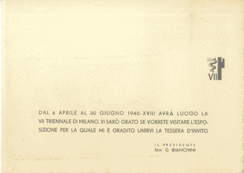 Image for Cartoncino di accompagnamento a una tessera omaggio di invito alla Triennale, con logo di Enrico Ciuti