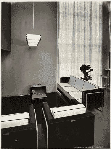 Image for V Triennale - Arti decorative e industriali - La Strada-Mostra d'ambienti moderni - Sala da soggiorno e studio su due piani di Franco Albini, Renato Camus, Paolo Masera, Giancarlo Palanti