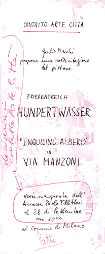 Image for Bozza per invito all'inaugurazione "Inquilino albero" di Friedensereich Hundertwasser