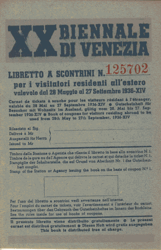 Image for Libretto a scontrini della XX Biennale di Venezia per i visitatori residenti all'estero, di colore azzurro