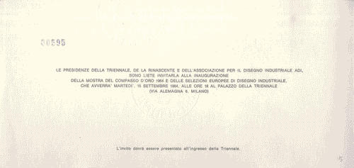 Image for Invito all'inaugurazione della mostra del Compasso d'Oro 1964 e delle selezioni europee di disegno industriale