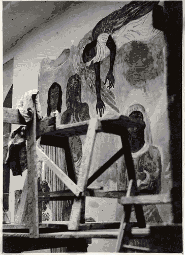 Image for V Triennale - Lavori di allestimento - Galleria delle pitture - Pittura murale "la madre" di Gabriele Mucchi