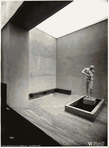 Image for VI Triennale - Mostra dell'arredamento - Stanza di soggiorno nella casa di un collezionista d'arte di Agnoldomenico Pica - Il giardino d'inverno con la vasca e la statua "Orfeo" di Leone Lodi