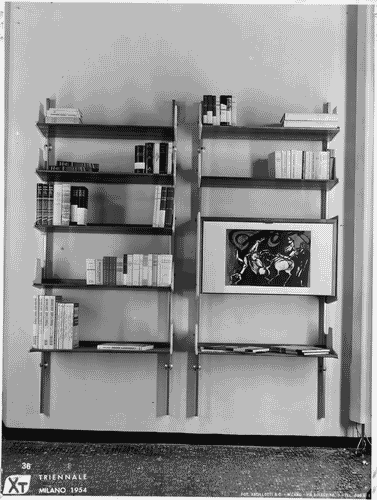 Image for X Triennale - Parco Sempione - Padiglione per esposizione di mobili di serie - Libreria pensile - Osvaldo Borsani