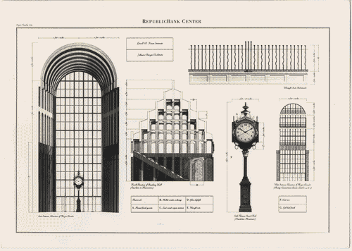 Image for Il luogo del lavoro - Condizionamenti psicologici - La religione degli "headquarters" - Disegni di progetto del grattacielo Republic Bank Center diHouston