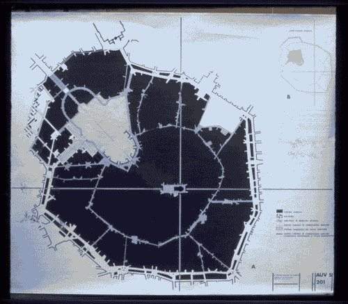 Image for XIX Triennale - Mostra introduttiva esterna - La Triennale nella città - Piano di valorizzazione del parco Sempione e dei suoi monumenti - Il parco Sempione di Vittoriano Viganò - Planimetria del centro di Milano