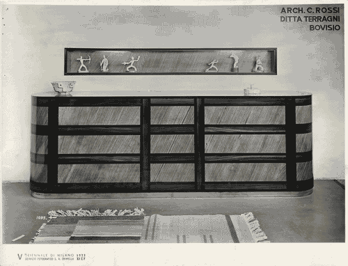 Image for V Triennale - Arti decorative e industriali - La Strada-Mostra d'ambienti moderni - Mobile in noce, ebano e palissandro dello studio-salotto di Carlo Rossi