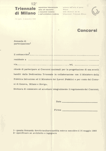 Image for Domanda di partecipazione ai Concorsi della XII Triennale, con grafica uguale a quella della carta intestata