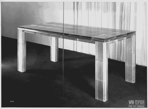 Image for VII Triennale - Mostra dei metalli e dei vetri - Produzione Venini - Tavolo in vetro molato e inciso