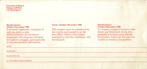 Image for Tagliando per biglietto omaggio per le manifestazioni di ottobre-novembre 1983