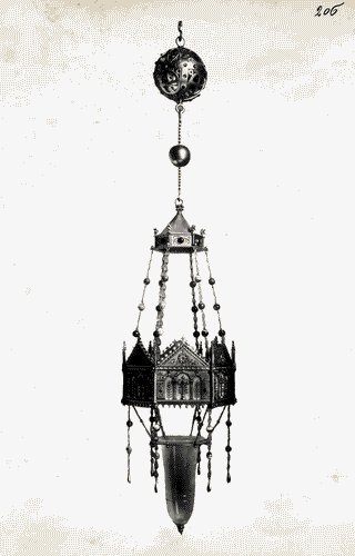 Image for I Biennale - Mostra di arte sacra - Candelabro, in ferro battuto, da appendere per cero pasquale di Alessandro Mazzucotelli