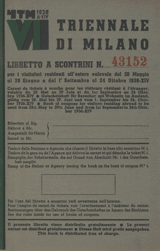 Image for Libretto a scontrini per visitatori residenti all'estero, di colore grigio, con logo di Mario Sironi in copertina