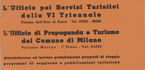 Image for Copertina, di colore arancione, del libretto dell'Ufficio per i Servizi Turistici della VI Triennale e dell'Ufficio di Propaganda e Turismo del Comune di Milano