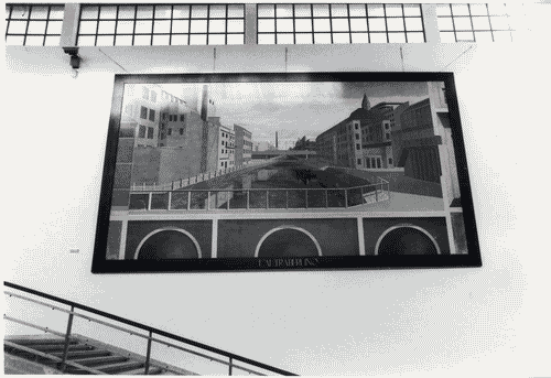 Image for La ricostruzione della città. Berlino, IBA 1987 - Scalone d'onore e ingresso alla mostra - Berlino: l'altra città, pannello di Arduino Cantafora