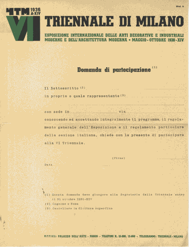 Image for Modulo per la "Domanda di partecipazione" (Mod.A), con logo di Mario Sironi