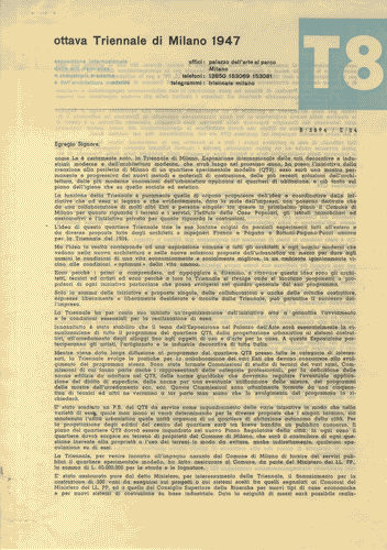 Image for Velina con lettera dattiloscritta di Piero Bottoni con la presentazione del Quartiere Sperimentale modello QT8