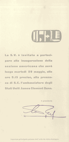 Image for Invito all'inaugurazione della sezione americana, firmato da Presidente