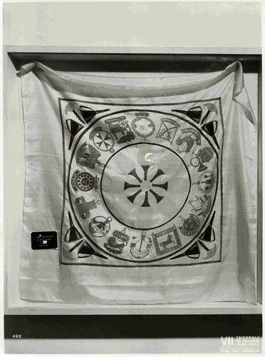 Image for VII Triennale - Mostra dei tessuti e dei ricami - Sezione dei merletti e dei ricami - Fazzoletto in seta dipinto a mano di Piero Fornasetti