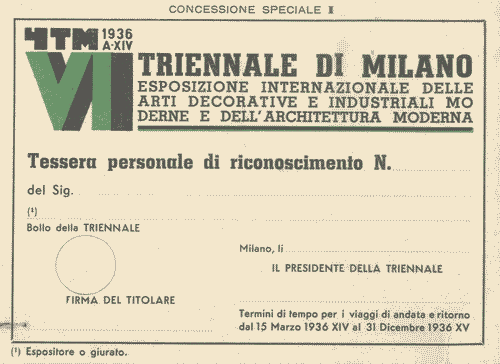 Image for Tessera personale di riconoscimento, non compilata, allegata all'omaggio del Presidente Giulio Barella, con logo di Mario Sironi