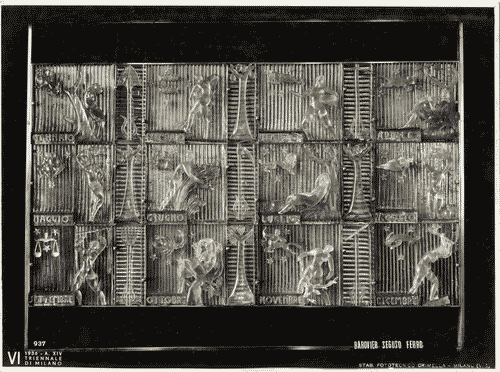Image for VI Triennale - Galleria delle arti decorative e industriali - Pannello di piastrelle di vetro soffiato - Lo zodiaco