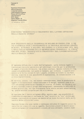 Image for Programma del convegno "Significato e creatività del lavoro artigiano nella realtà d'oggi"