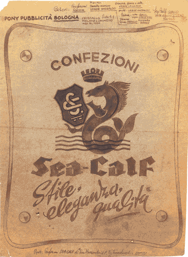 Image for Bozzetto per insegna pubblicitaria "Confezioni Sea-Calf. Stile, eleganza, qualità"