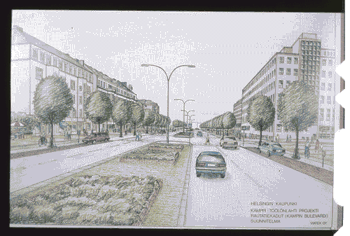 Image for XVII Triennale - Le città del mondo e il futuro delle metropoli - Partecipazioni internazionali - Sezione Finlandia - Veduta prospettica del progetto della strada Rautatiekadut a Helsinki